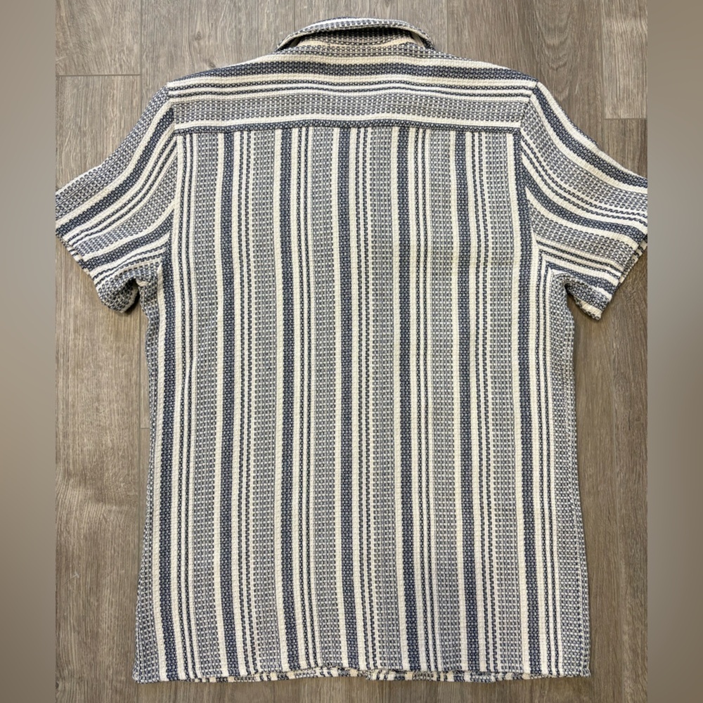 Larsson & Co. Resort Collar Stripe Polo Button-Down Shirt Navy Cream Size Small - Picture 3 of 13